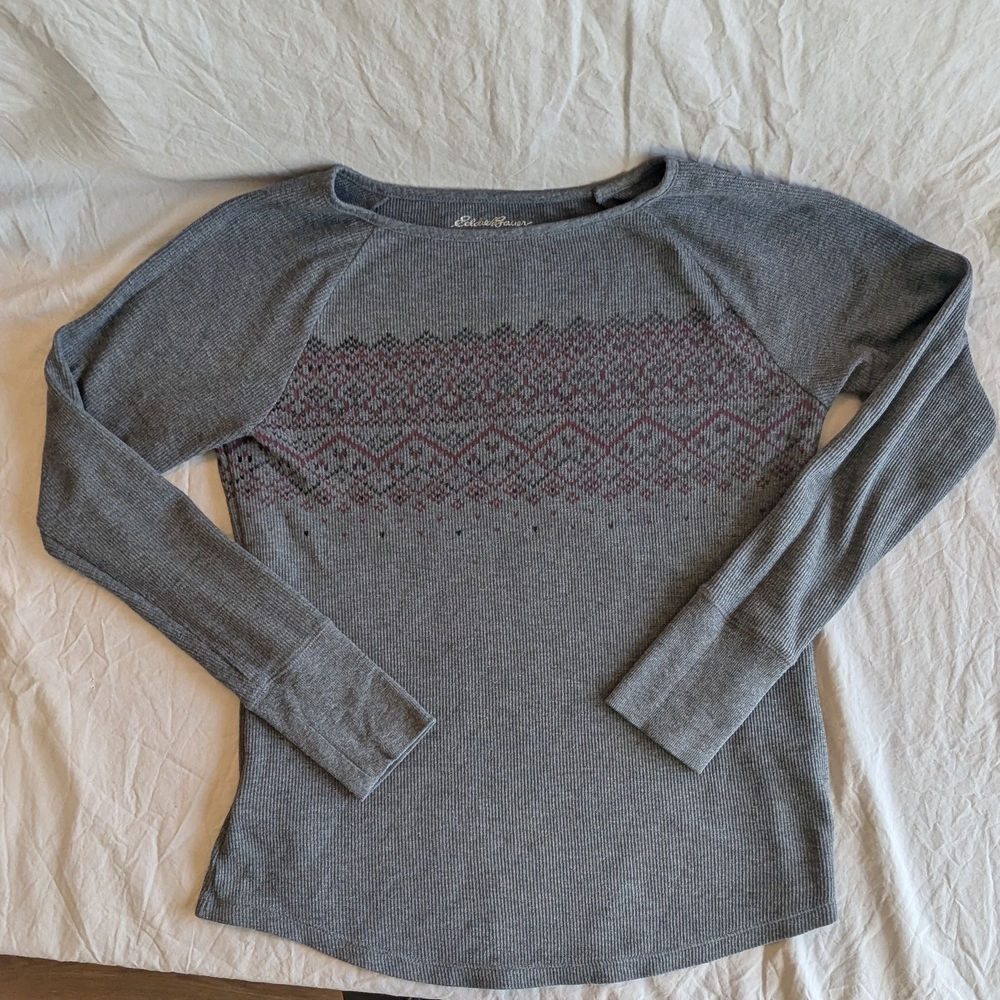 Gray Long Sleeve Patterned Thermal Top